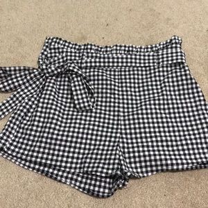 Gingham print high waisted shorts